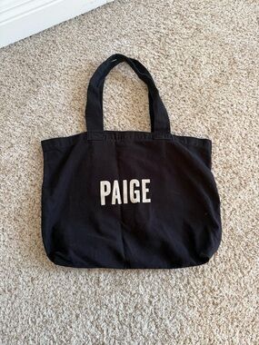 PAIGE Black Canvas Tote with Ivory Logo - NWOT!